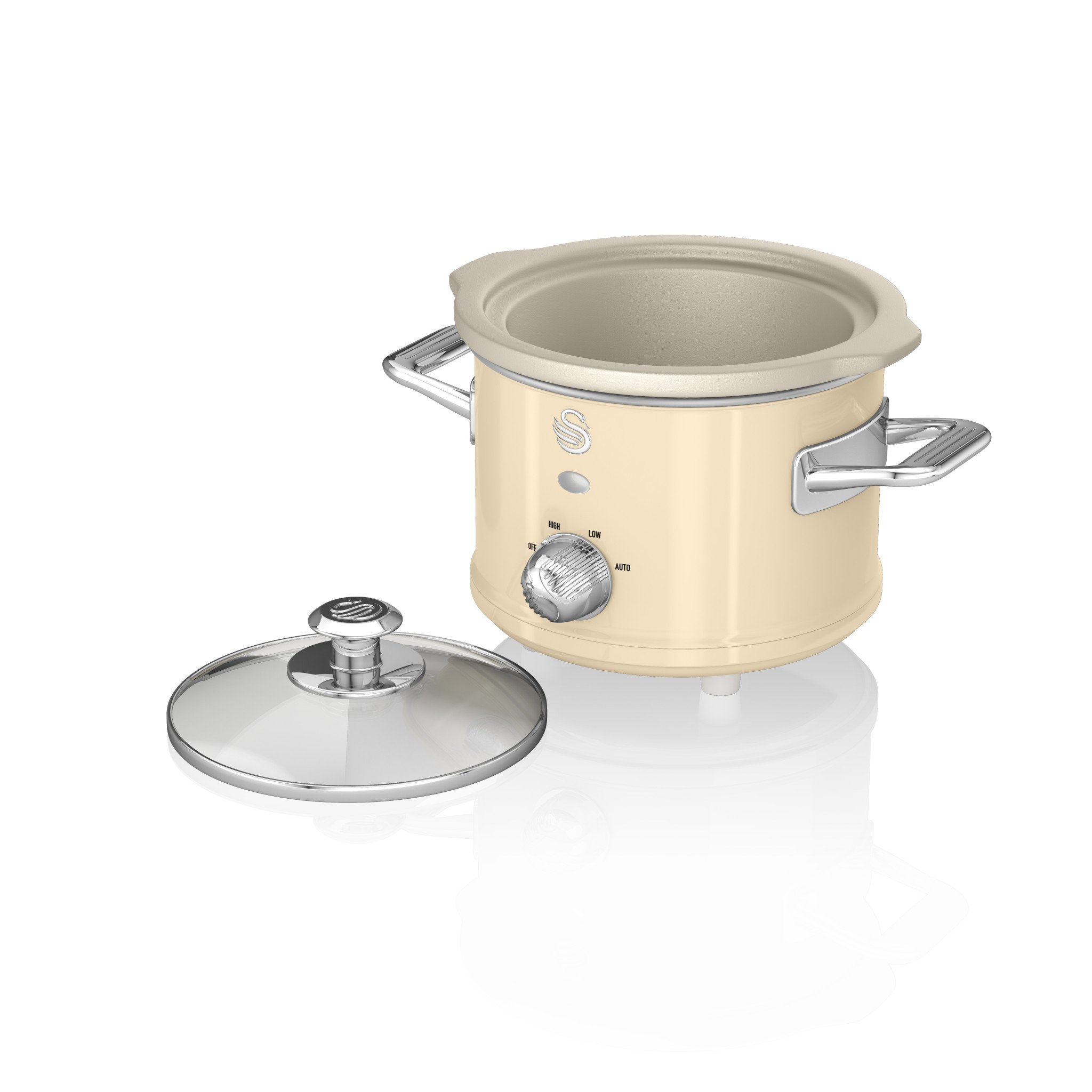 SWAN RETRO SLOW Cooker 1.5L Various Colours Ceramic Inner Pot Glass lid